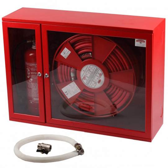 Hidrant interior furtun semirigid D33 alb, locas stingator lateral, usa cu sticla + accesorii (950x700x300mm)