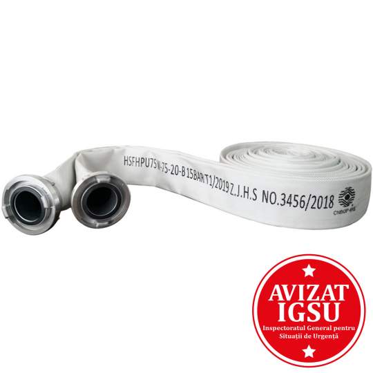 Furtun pompier tip B presiune 15bar, racorduri 3 toli, avizat EN 14811 - Polonia (rola 20ml)