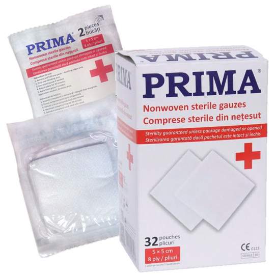 Comprese sterile PPSB pliate in 8, 5x5cm x 2 buc (32 plicuri/cutie) Comprese sterile PPSB pliate in 8, 5x5cm x 2 buc (32 plicuri/cutie)