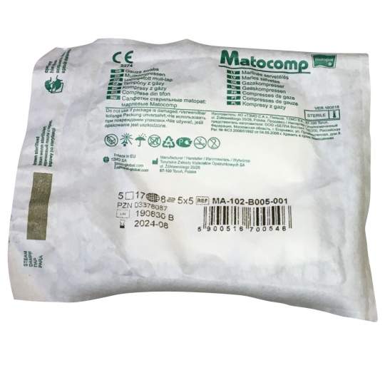 Comprese Matocomp sterile din tifon 5x5 cm (1 plic x 3 comprese)
