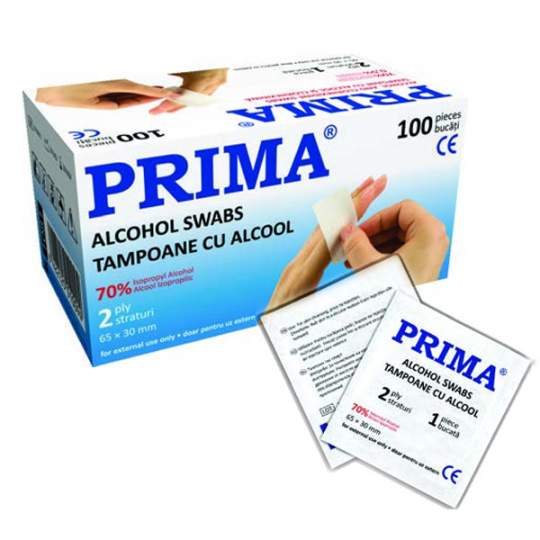 Tampoane PPSB impregnate cu alcool izopropilic 70%, pentru curatarea pielii (100 bucati)