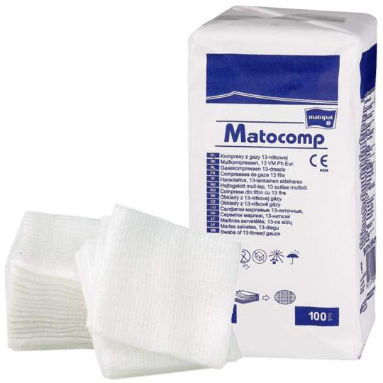 Comprese tifon 10x10cm nesterile 12 pliuri 40g/mp, pachet 100 bucati, Matocomp (1 pachet) Comprese tifon 10x10cm nesterile 12 pliuri 40g/mp, pachet 100 bucati, Matocomp (1 pachet)