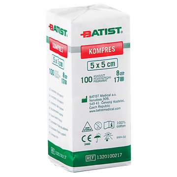 Comprese tifon pliate 5x5cm nesterile, 8 pliuri - Batist (100 bucati)