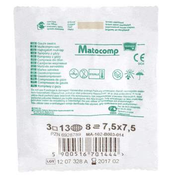 Comprese Matocomp sterile din tifon 7.5x7.5 cm (1 plic x 3 comprese)