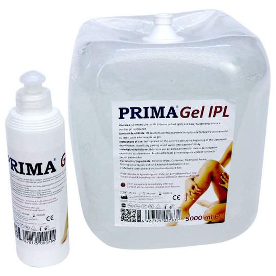Gel ultrasunete transparent pentru IPL, in bidon cu pereti elastici + flacon gol 260ml de lucru (5 litri)