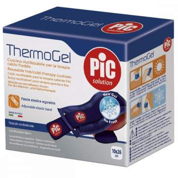 Compresa reutilizabila Thermogel pentru terapie calda/rece, clasica cu banda elastica pentru prindere - PiC Solution (10x26cm)