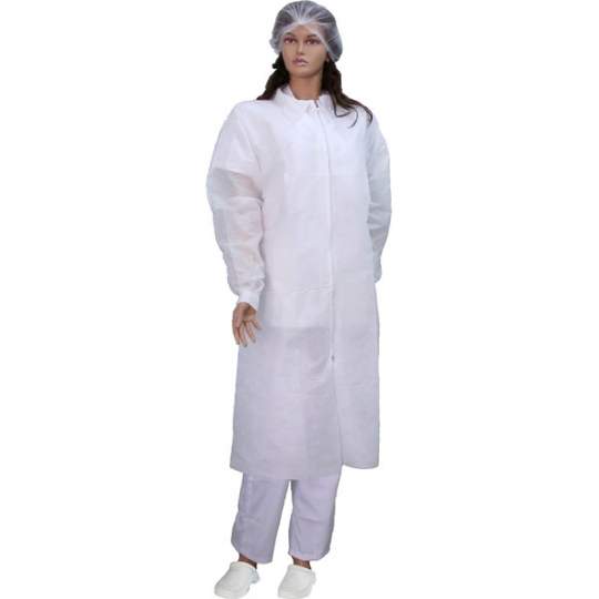 Halat protectie tip laborator cu fermoar in fata, maneci bumbac, din SMMS alb, marimi XL si XXL (1 bucata)