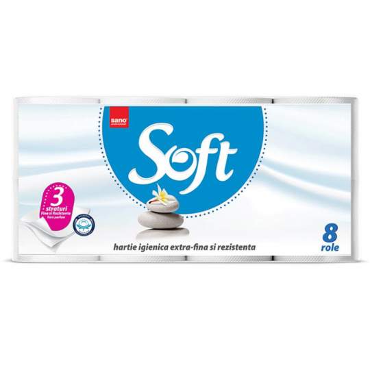 Hartie igienica Sano Paper Soft Toilet 3 straturi (8 role) Hartie igienica Sano Paper Soft Toilet 3 straturi (8 role)
