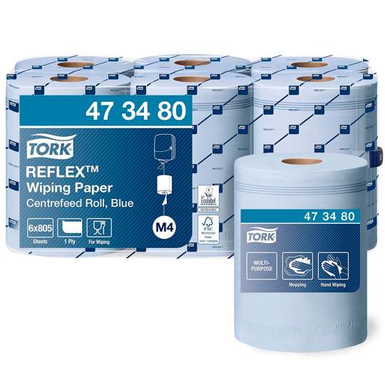 Lavete hartie albastra derulare centrala Tork Reflex (805 foi/rola, set 6 role)