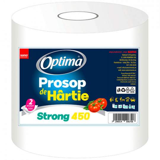 Prosop hartie rola bucatarie Sano Optima Strong 450 foi, 2 straturi Prosop hartie rola bucatarie Sano Optima Strong 450 foi, 2 straturi