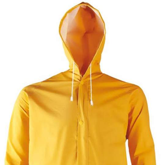Pelerina impermeabila PVC, strat tesatura poliester, gluga fixa, snur ajustare, fermoar, 5 butoni, galben, 120-130cm, L, XL, XXL (1 bucata) Pelerina impermeabila PVC, strat tesatura poliester, gluga fixa, snur ajustare, fermoar, 5 butoni, galben, 120-130cm, L, XL, XXL (1 bucata)
