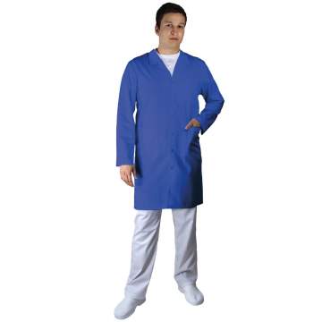 Halat lung de lucru unisex, maneca lunga, guler, rever, 3 buzunare, doc 100% bumbac sanforizat, 270gr/m2, albastru, marimi XS, S, M, L, XL (1 bucata)