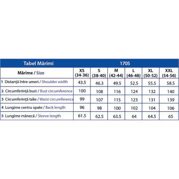 Halat lung de lucru unisex, maneca lunga, guler, rever, 3 buzunare, doc 100% bumbac sanforizat, 270gr/m2, albastru, marimi XS, S, M, L, XL (1 bucata)