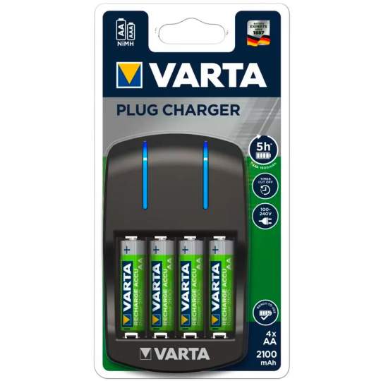 Incarcator Varta Plug Charger 57647, AA/AAA + 4 acumulatori AA 2100 mAh