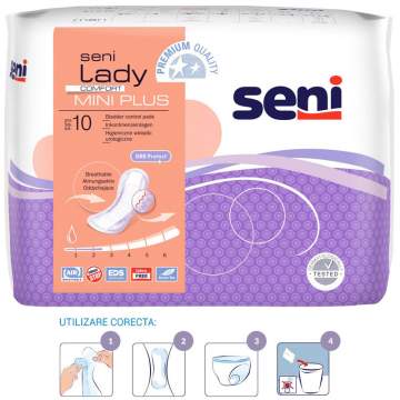 Absorbante urologice femei, incontinenta de picatura spre usoara, 2.5 picaturi - Seni Lady Comfort Mini Plus (10 bucati)