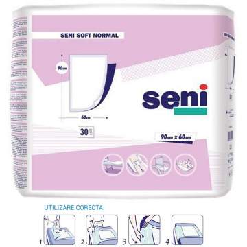 Aleze igienice (protectii pat) cu folie impermeabila in partea inferioara - Seni Soft Normal 90x60 cm (30 bucati)