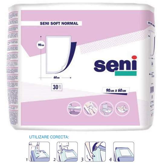 Aleze igienice (protectii pat) cu folie impermeabila in partea inferioara - Seni Soft Normal 90x60 cm (30 bucati)
