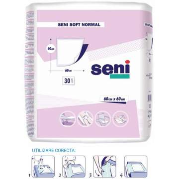 Aleze igienice (protectii pat) cu folie impermeabila in partea inferioara - Seni Soft Normal 60x60 cm (30 bucati)