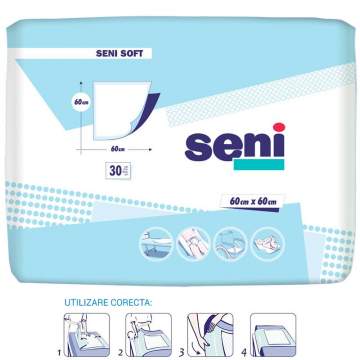 Aleze igienice (protectii pat) premium, folie impermeabila partea inferioara - Seni Soft 60x60 (30 bucati)