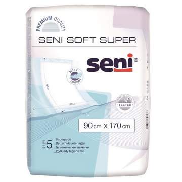 Aleze igienice (protectii pat) premium, folie impermeabila partea inferioara - Seni Soft 90x170 (5 buc)