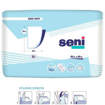 Aleze igienice (protectii pat) premium, folie impermeabila partea inferioara - Seni Soft 90x60 (30 bucati)