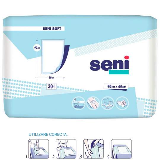 Aleze igienice (protectii pat) premium, folie impermeabila partea inferioara - Seni Soft 90x60 (30 bucati)