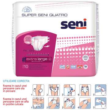 Scutece Premium incontinenta, talie 130-170 cm, 9 picaturi - Super Seni Quatro Extra Large (10 bucati)