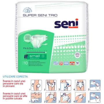 Scutece Premium incontinenta, talie 55-80 cm, 8 picaturi - Super Seni Trio Small (10 bucati)