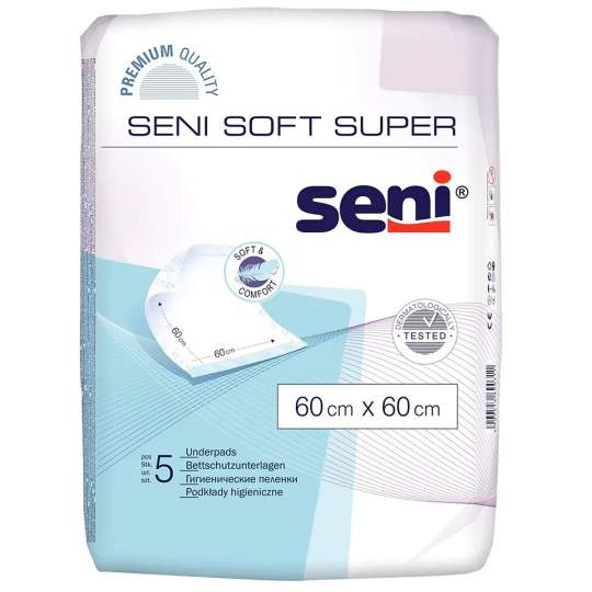 Aleze igienice (protectii pat) premium, folie impermeabila partea inferioara - Seni Soft 60x60 (5 buc) Aleze igienice (protectii pat) premium, folie impermeabila partea inferioara - Seni Soft 60x60 (5 buc)