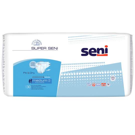 Scutece incontinenta, talie 75-110 cm, cu sistem inchis Super Seni Medium (30 bucati) Scutece incontinenta, talie 75-110 cm, cu sistem inchis Super Seni Medium (30 bucati)
