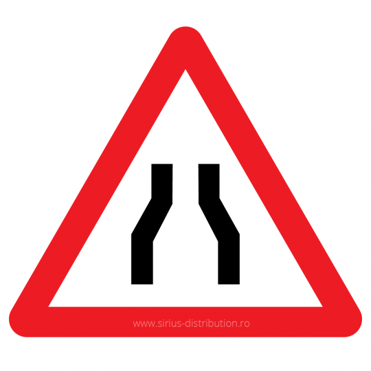 Indicator rutier avertizare [ Drum ingustat pe ambele parti ], forma triunghiulara, reflectorizant