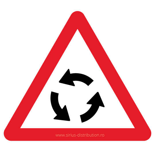 Indicator rutier avertizare [ Presemnalizare intersectie cu sens giratoriu ], forma triunghiulara, reflectorizant