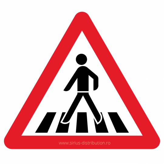 Indicator rutier avertizare [ Presemnalizare trecere pentru pietoni ], forma triunghiulara, reflectorizant