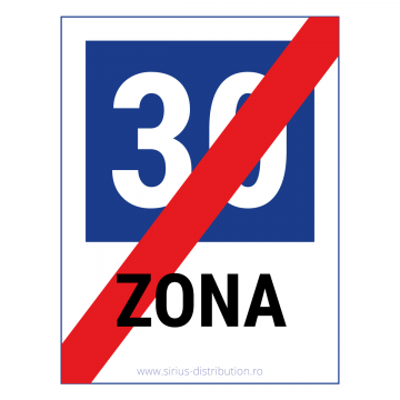 Indicator rutier de informare [ Sfarsitul zonei cu viteza recomandata 30 km/h ], forma dreptunghiulara, reflectorizant