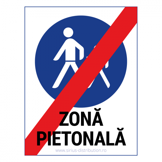 Indicator rutier de informare [ Sfarsitul zonei pietonale ], forma dreptunghiulara, reflectorizant