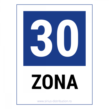 Indicator rutier de informare [ Zona cu viteza recomandata 30 km/h ], forma dreptunghiulara, reflectorizant