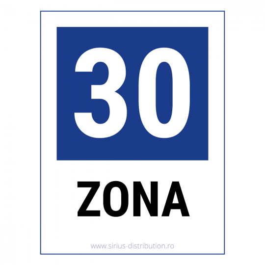 Indicator rutier de informare [ Zona cu viteza recomandata 30 km/h ], forma dreptunghiulara, reflectorizant