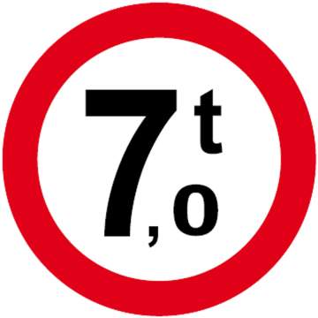 Indicator rutier [ Accesul interzis vehiculelor cu masa mai mare de 7 tone ], forma rotunda, reflectorizant
