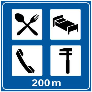Indicator rutier de informare [ Complex de servicii ], forma dreptunghiulara, reflectorizant