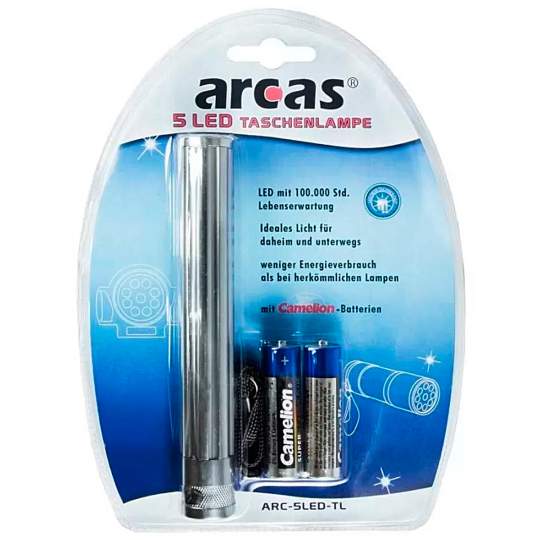 Lanterna Arcas metalica 5 LED-uri include 2 x AA R6 ARC-5LED-TL