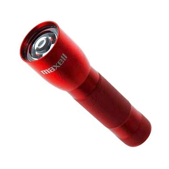 Lanterna metalica rosie Maxell LED cu lupa utilizeaza 1 x baterie