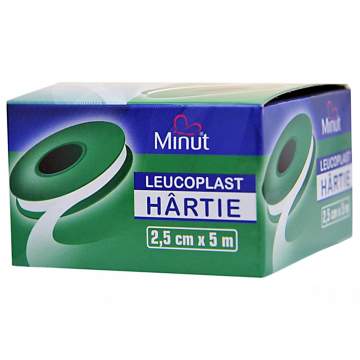 Leucoplast hartie 2.5 cm x 5m ambalat individual - Minut (1 bucata)