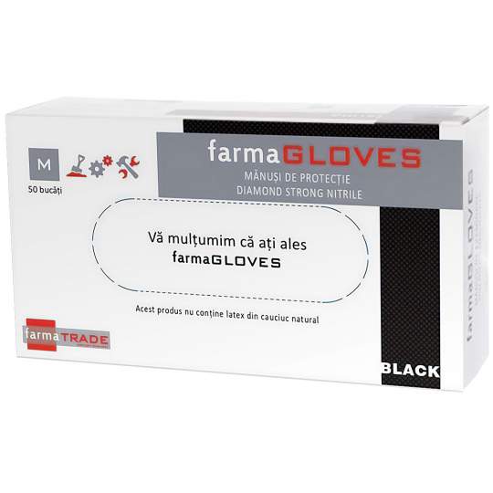 Manusi nitril pentru lucratori in domeniul tehnic, texturate, negre, marime M, L, XL - Farmagloves (25 perechi)