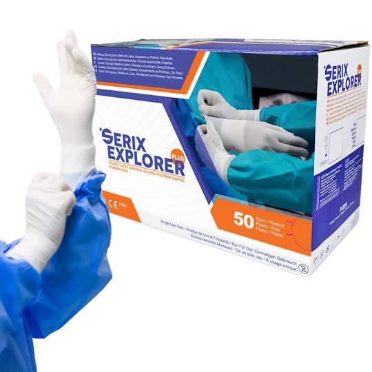 Manusi chirurgicale latex nepudrate, sterile, marimea 7.5 (M) - Serix Explorer Plus (50 perechi)