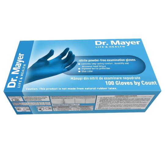 Manusi examinare nitril nepudrate albastre, marime L - Dr. Mayer (100 bucati)