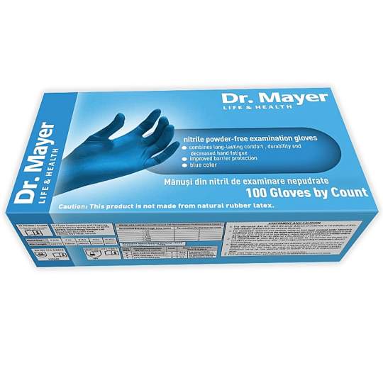 Manusi examinare nitril nepudrate albastre, marime XS - Dr.Mayer (100 bucati)