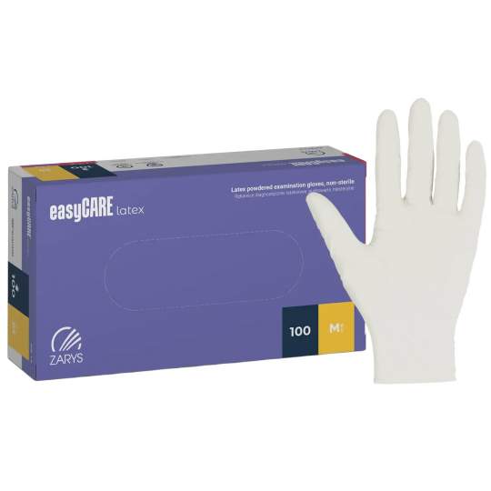Manusi latex pudrate albe marimea M, non-sterile (cutie 100 bucati)