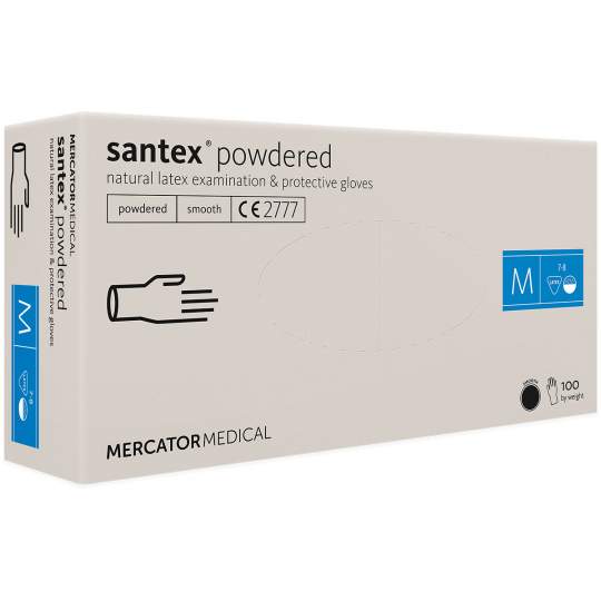 Manusi latex pudrate nesterile albe marimea M - Santex Powdered (100 bucati)