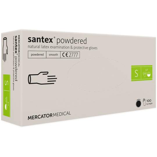 Manusi latex pudrate nesterile albe marimea S - Santex Powdered (100 bucati)