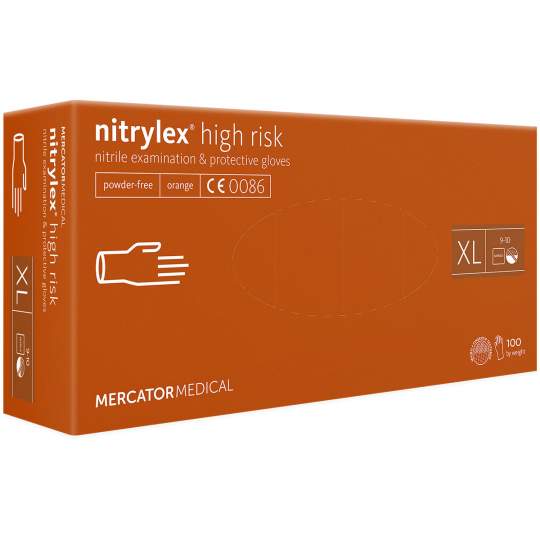 Manusi nitril nepudrate nesterile Orange marimea XL - Nitrylex High Risk (100 bucati)